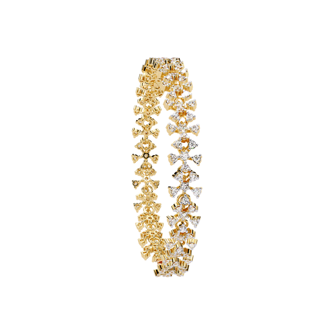 Yellow Gold Diamond Flower Cluster Wide Bracelet