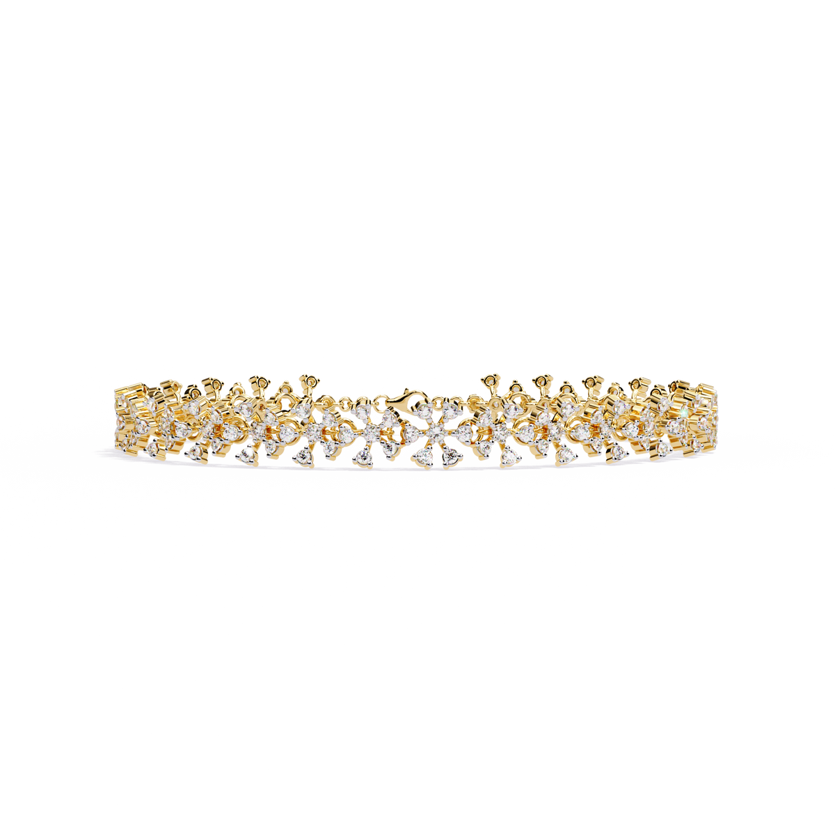 Yellow Gold Diamond Flower Cluster Wide Bracelet