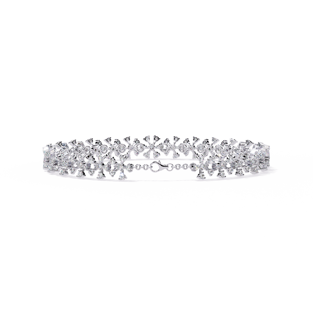 White Gold Diamond Flower Cluster Wide Bracelet