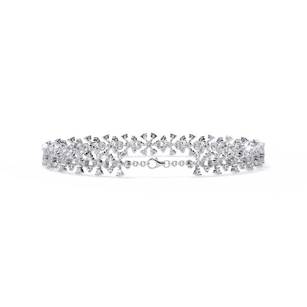 White Gold Diamond Flower Cluster Wide Bracelet