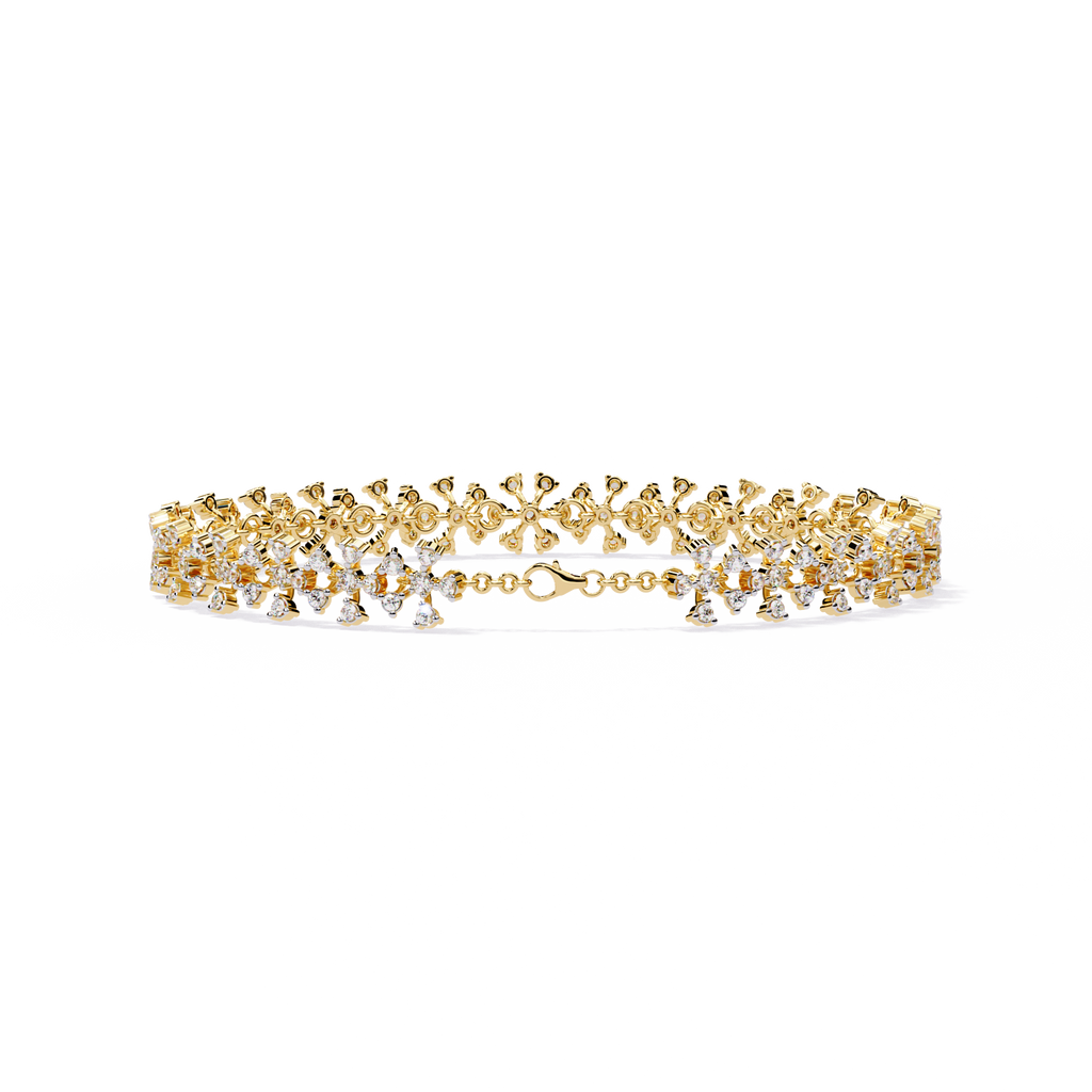 Yellow Gold Diamond Flower Cluster Wide Bracelet