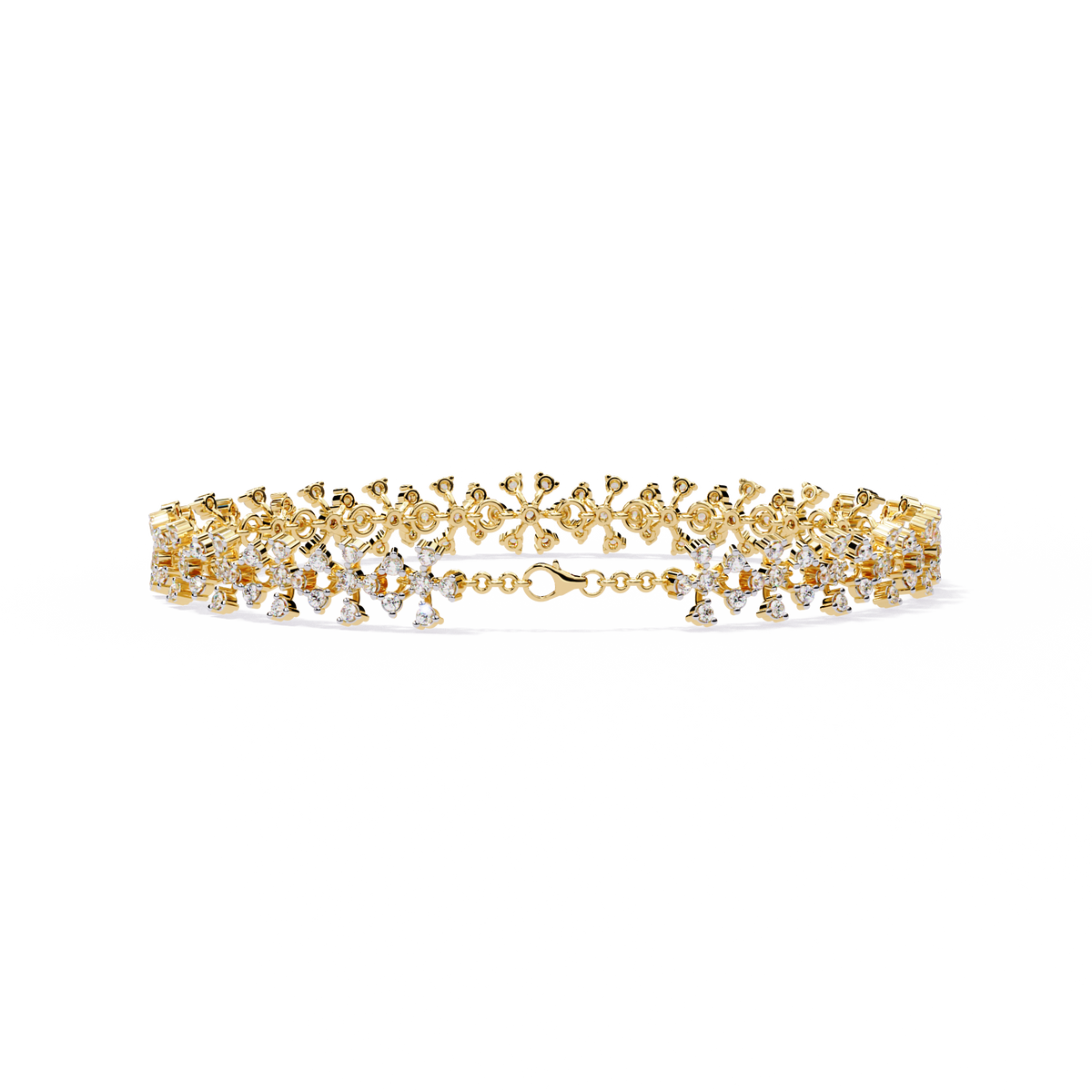 Yellow Gold Diamond Flower Cluster Wide Bracelet