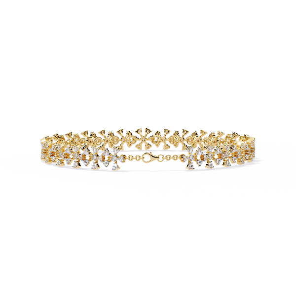 Yellow Gold Diamond Flower Cluster Wide Bracelet