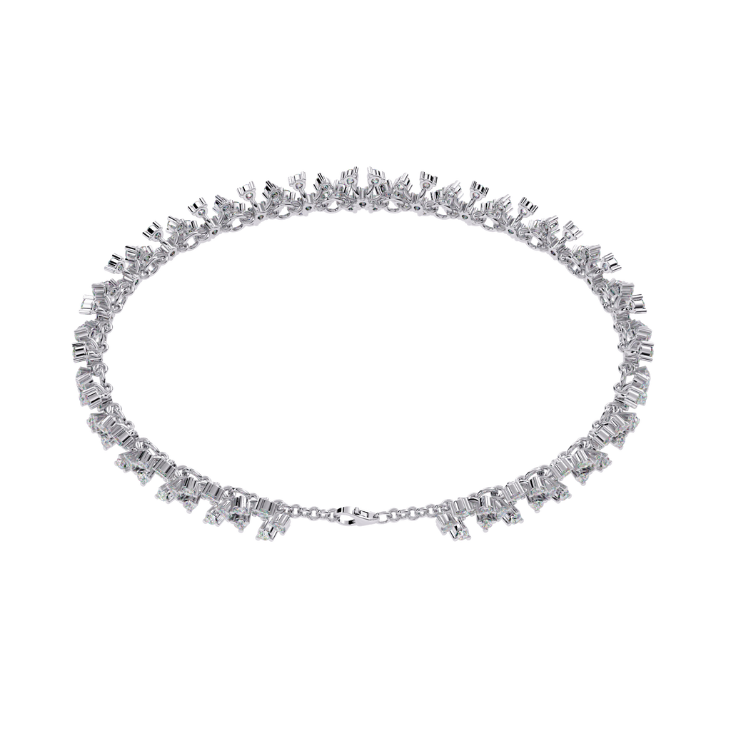 White Gold Diamond Flower Cluster Wide Bracelet