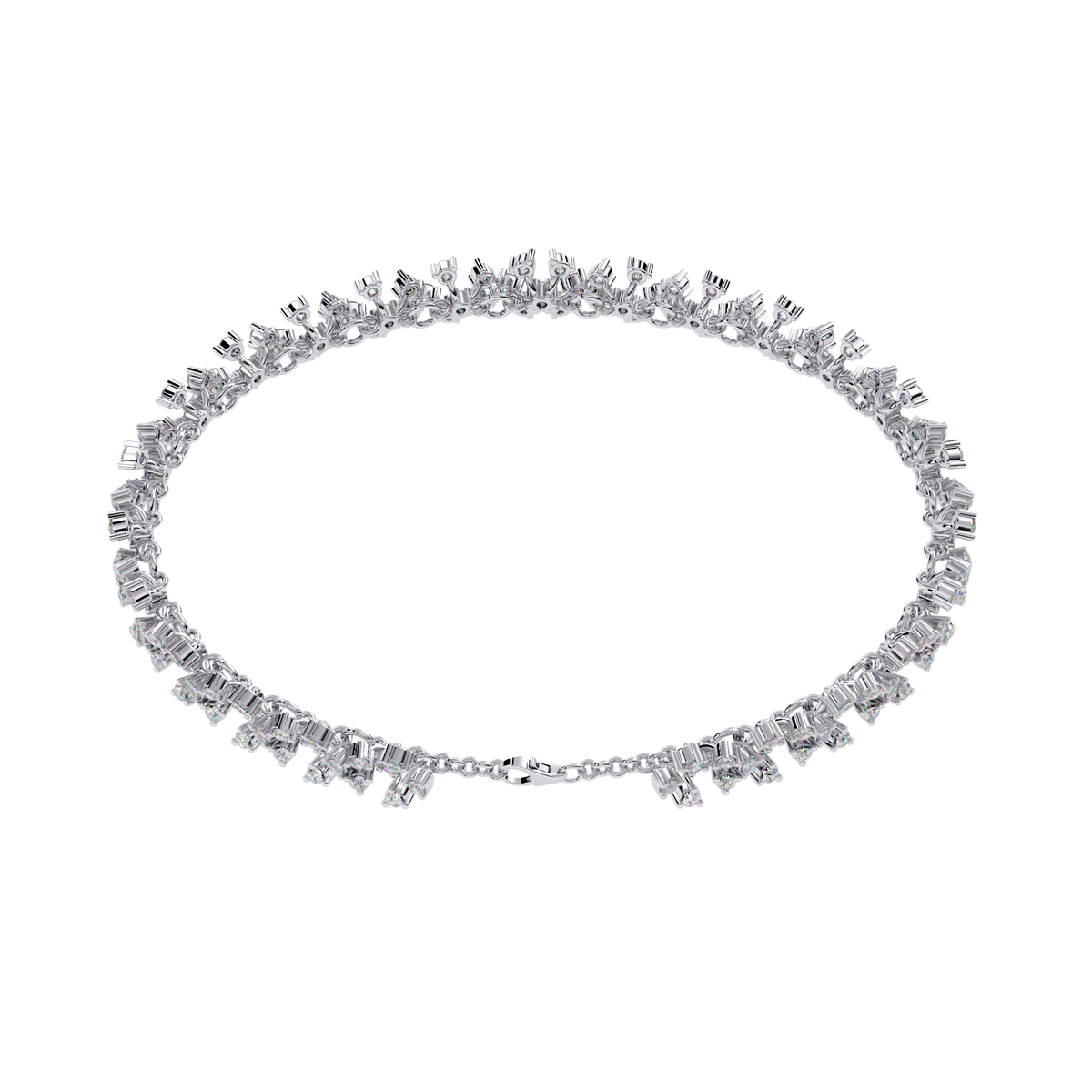 White Gold Diamond Flower Cluster Wide Bracelet