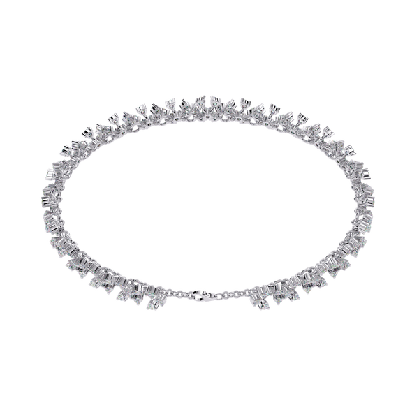 White Gold Diamond Flower Cluster Wide Bracelet