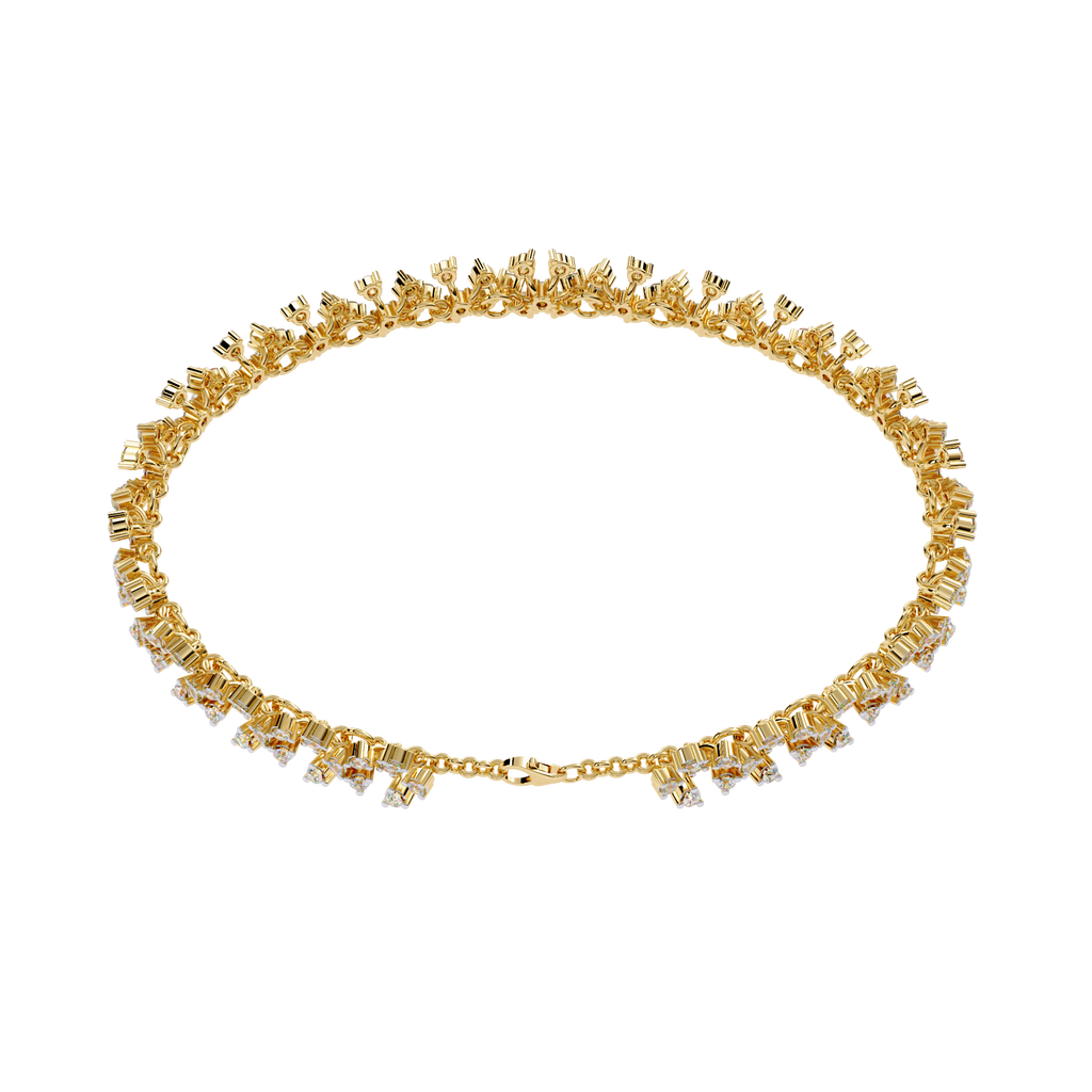 Yellow Gold Diamond Flower Cluster Wide Bracelet