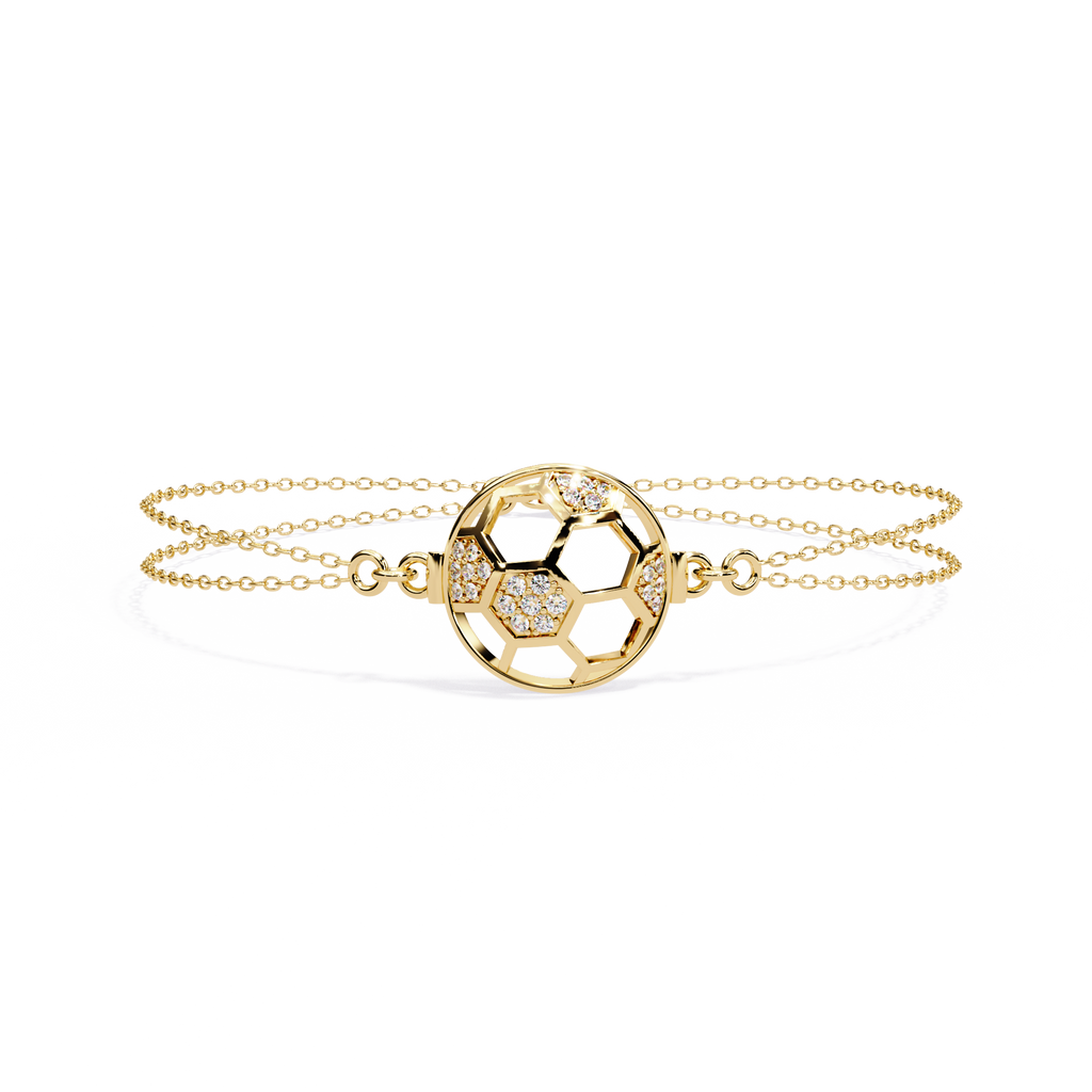 Yellow Gold Openwork Hexagon Disc Triple Chain Bracelet