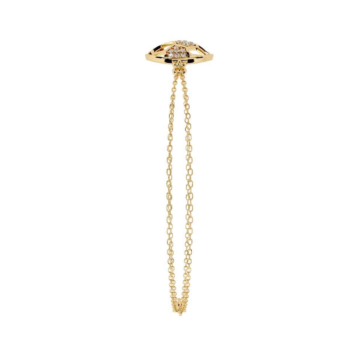 Yellow Gold Openwork Hexagon Disc Triple Chain Bracelet