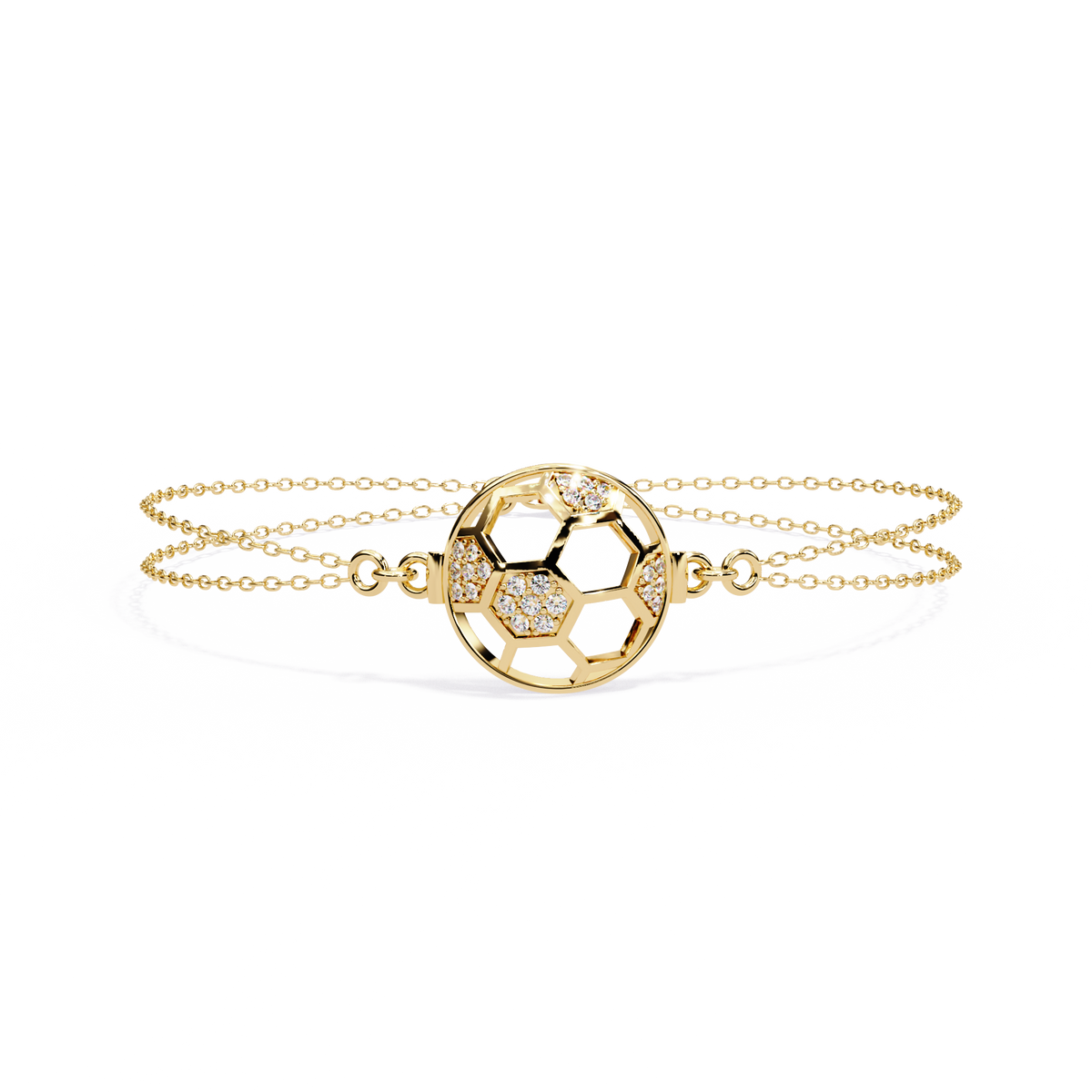 Yellow Gold Openwork Hexagon Disc Triple Chain Bracelet