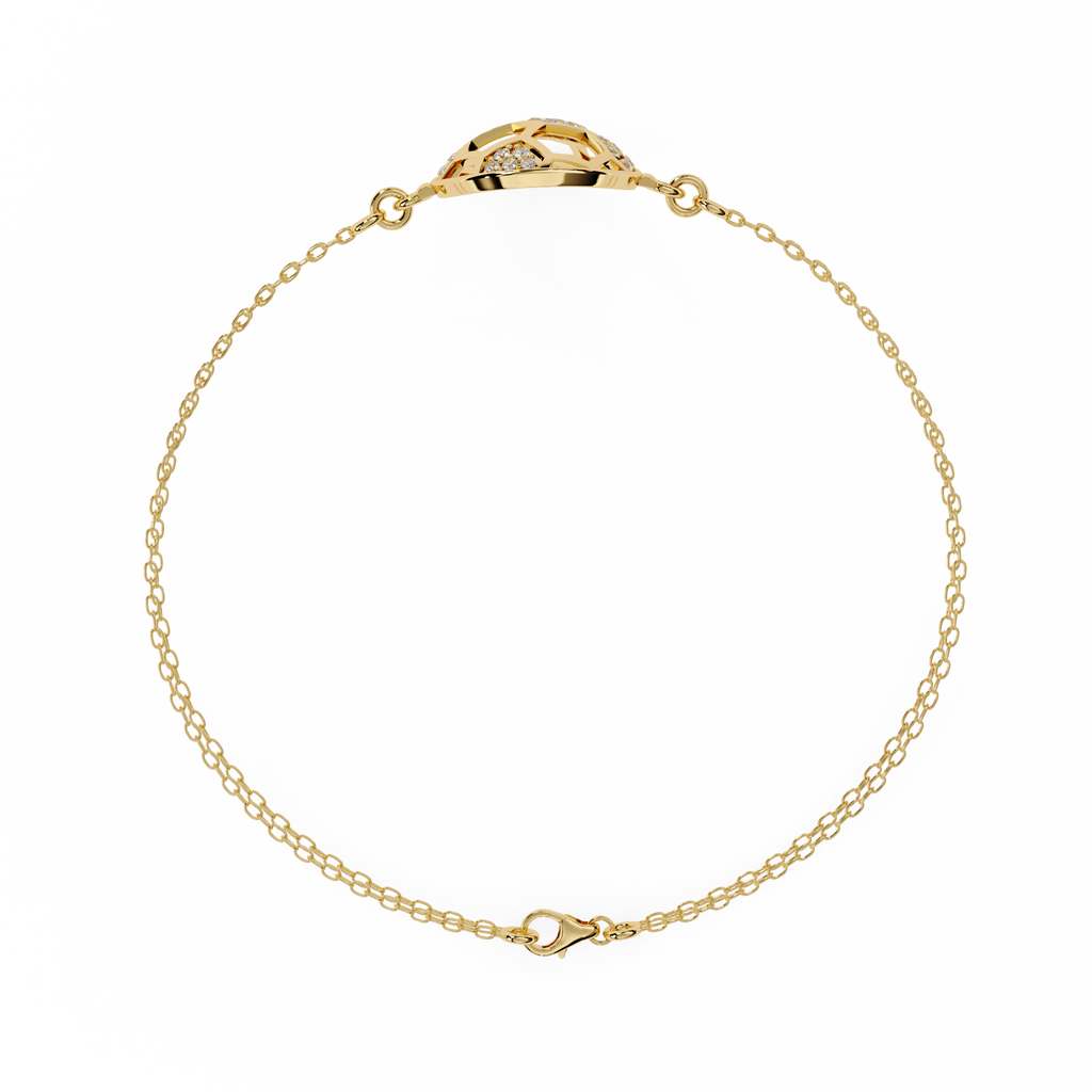 Yellow Gold Openwork Hexagon Disc Triple Chain Bracelet