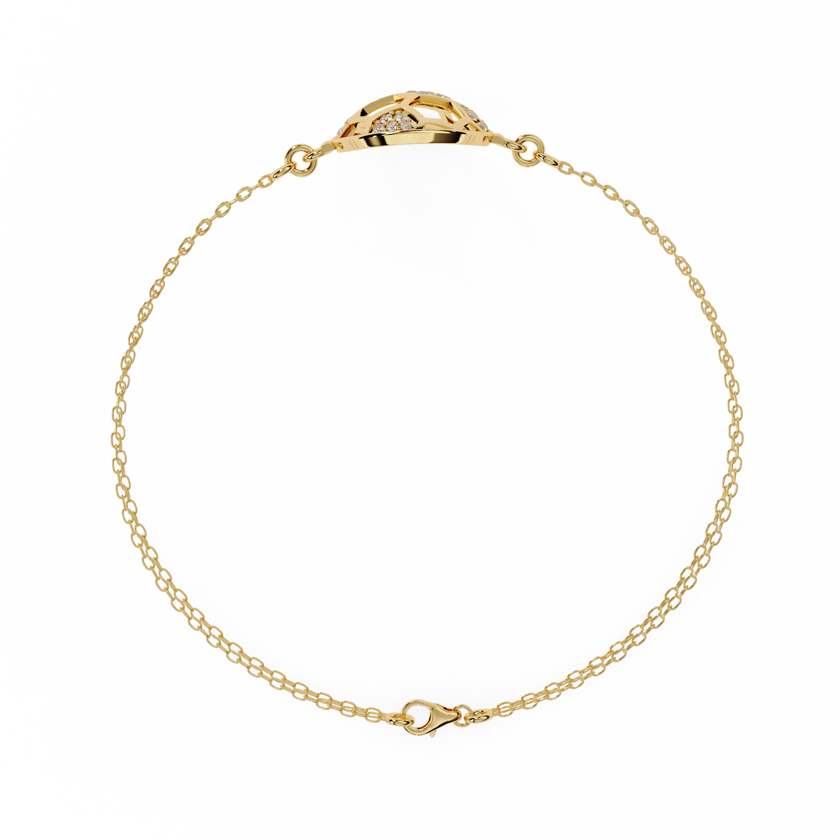 Yellow Gold Openwork Hexagon Disc Triple Chain Bracelet