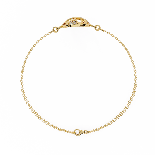 Yellow Gold Openwork Hexagon Disc Triple Chain Bracelet