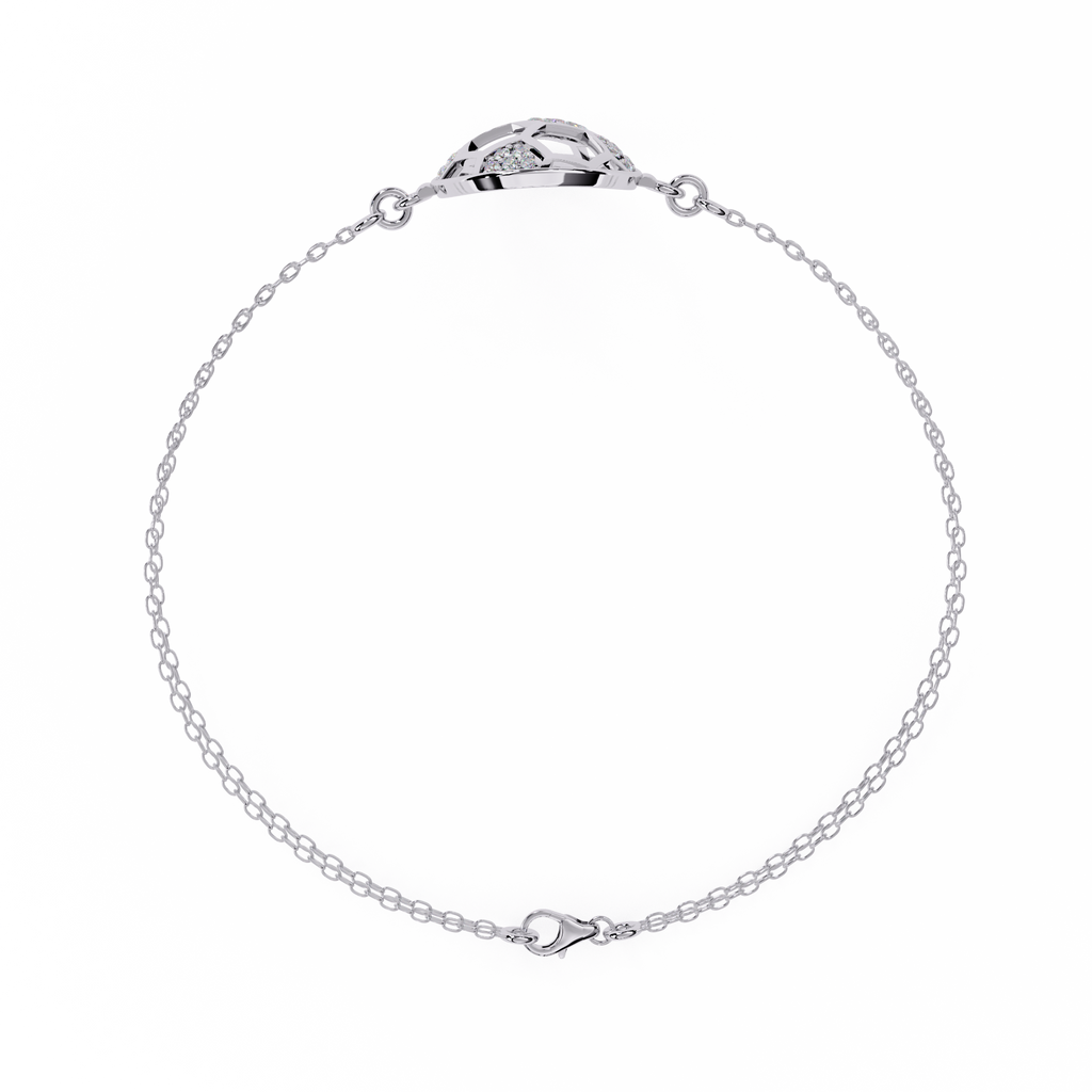 White Gold Diamond Honeycomb Sphere Double Chain Bracelet