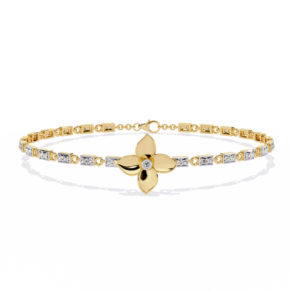 Yellow Gold Four-Petal Flower Station Link Bracelet