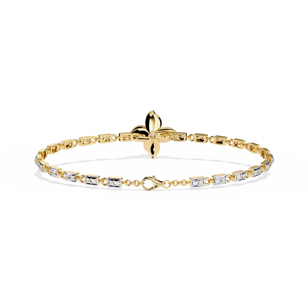 Yellow Gold Four-Petal Flower Station Link Bracelet