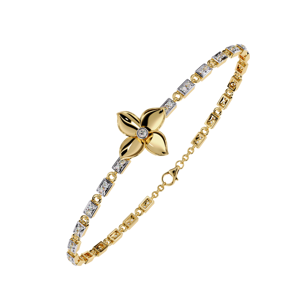 Yellow Gold Four-Petal Flower Station Link Bracelet