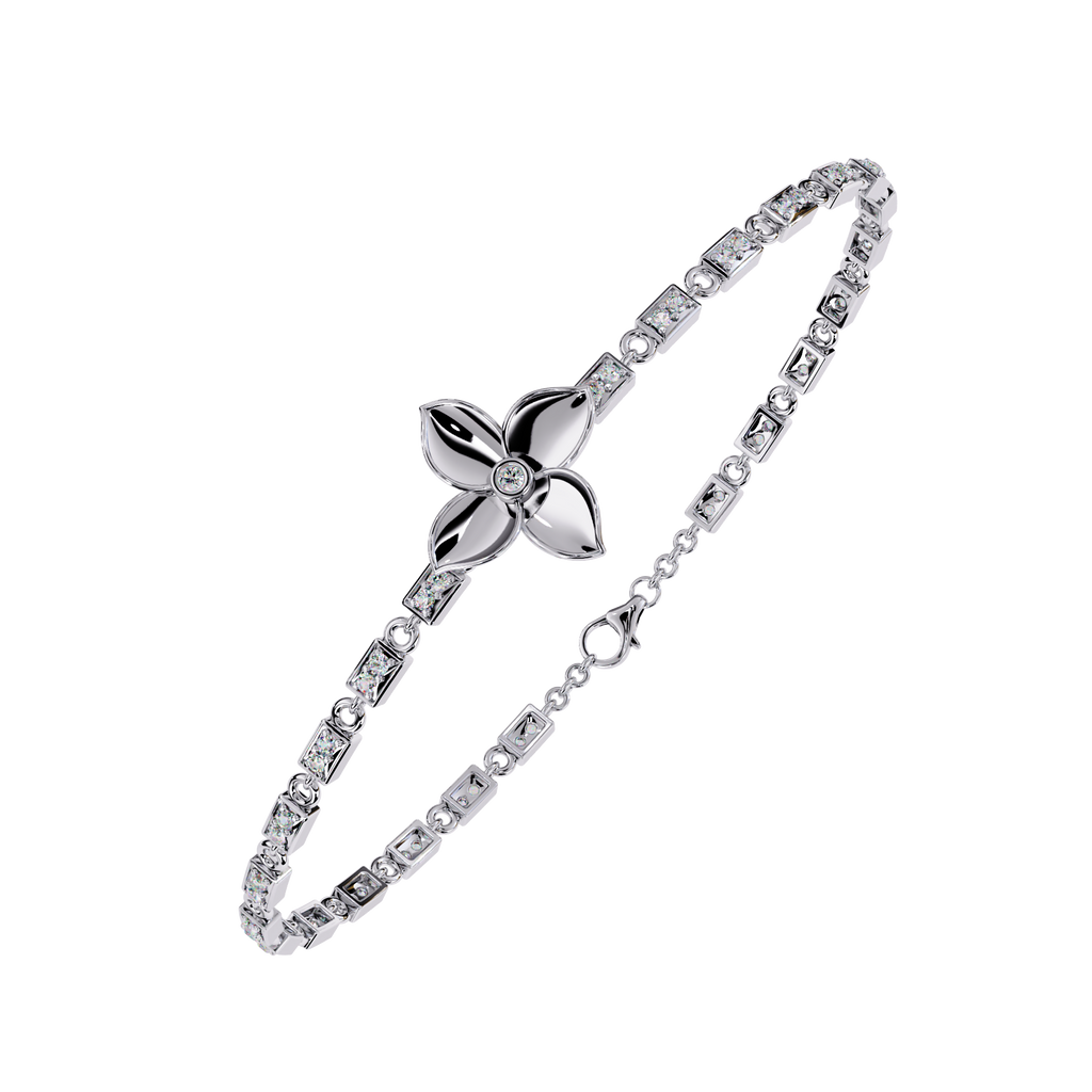 White Gold Diamond Four-Petal Flower Box Link Bracelet