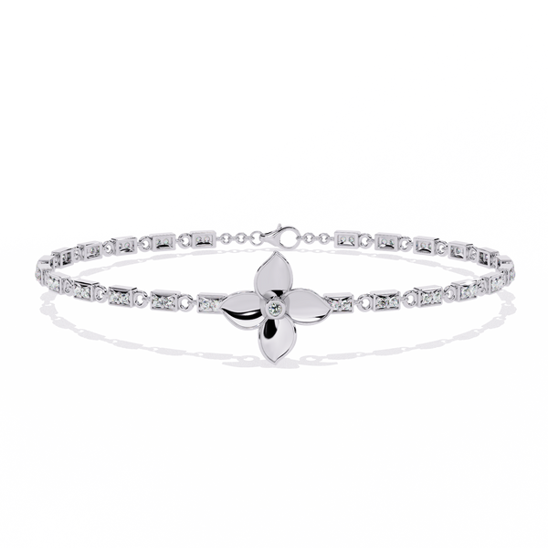 White Gold Diamond Four-Petal Flower Box Link Bracelet