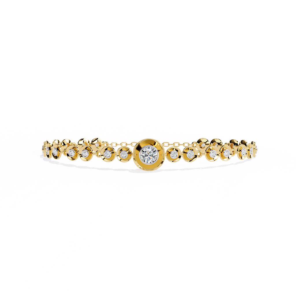 Yellow Gold Graduated Bezel Disc Diamond Bracelet