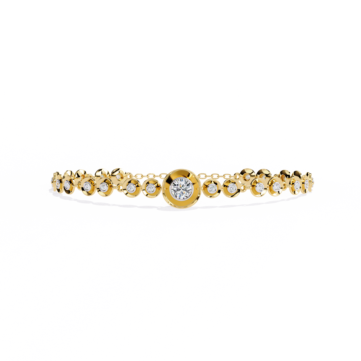 Yellow Gold Graduated Bezel Disc Diamond Bracelet