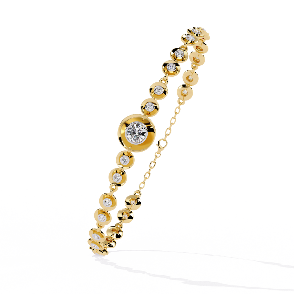 Yellow Gold Graduated Bezel Disc Diamond Bracelet