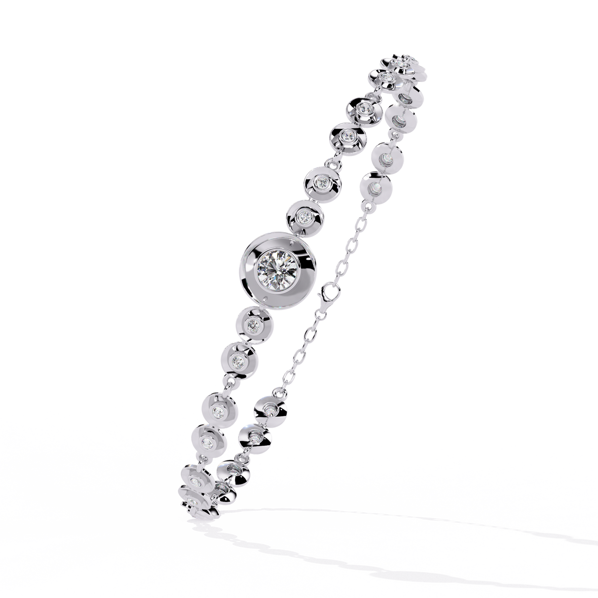 White Gold Diamond Graduated Bezel Disc Station Bracelet