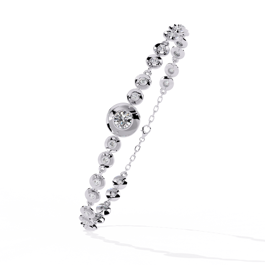 White Gold Diamond Graduated Bezel Disc Station Bracelet