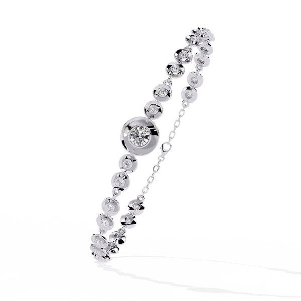 White Gold Diamond Graduated Bezel Disc Station Bracelet
