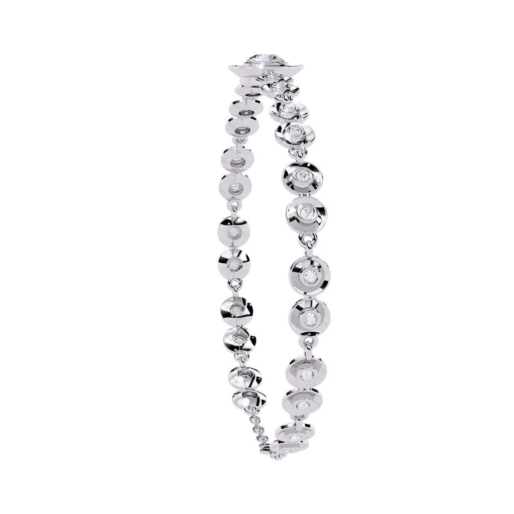 White Gold Diamond Graduated Bezel Disc Station Bracelet