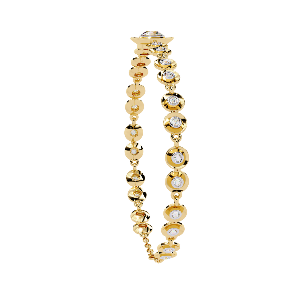 Yellow Gold Graduated Bezel Disc Diamond Bracelet