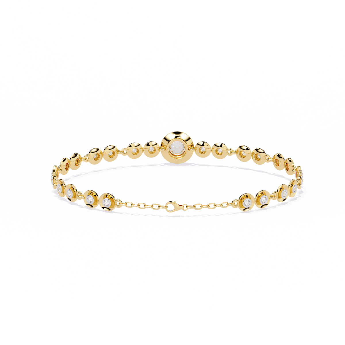 Yellow Gold Graduated Bezel Disc Diamond Bracelet