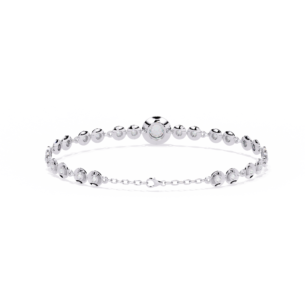 White Gold Diamond Graduated Bezel Disc Station Bracelet