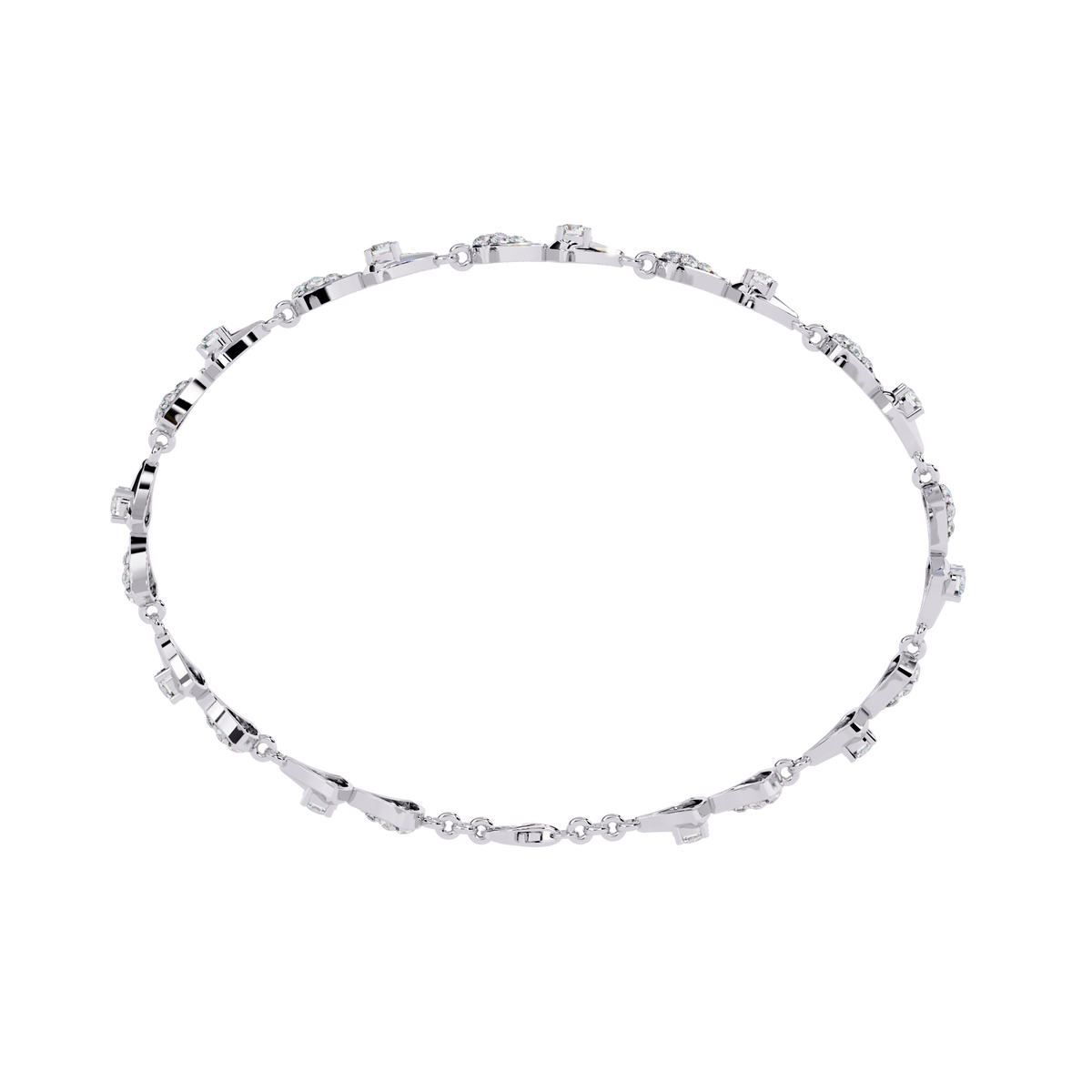 White Gold Diamond Alternating Fan Link Bracelet
