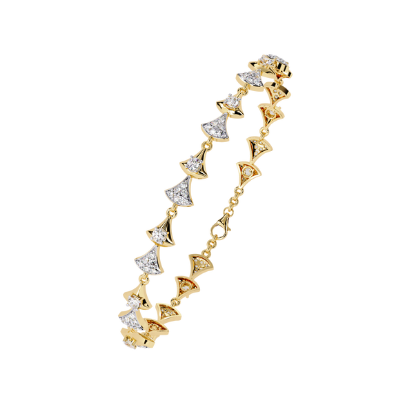 Yellow Gold Fan Link Alternating Diamond Bracelet