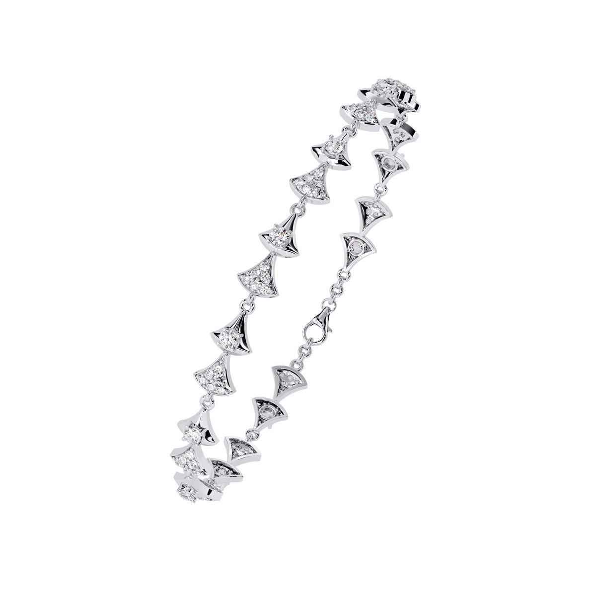 White Gold Diamond Alternating Fan Link Bracelet