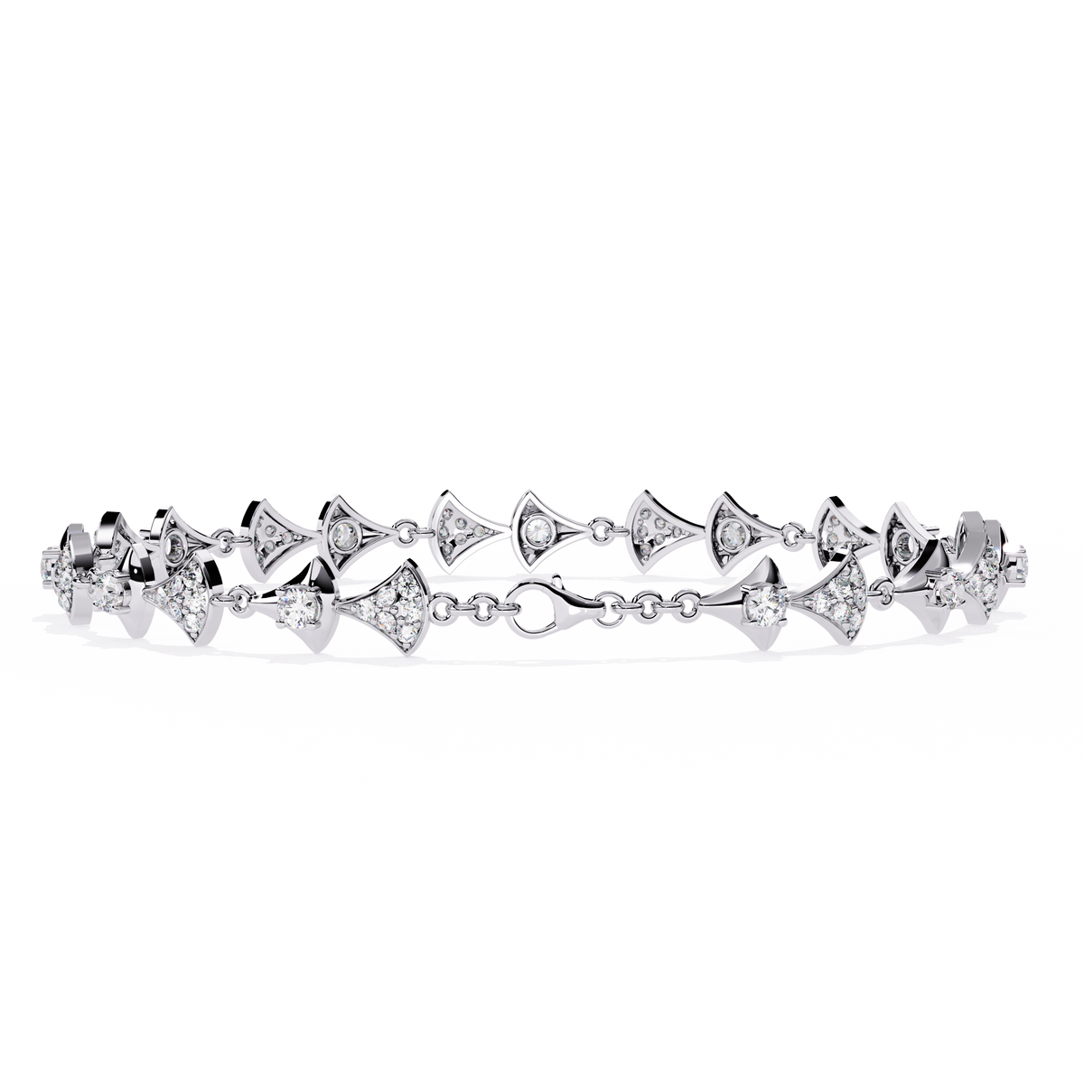 White Gold Diamond Alternating Fan Link Bracelet