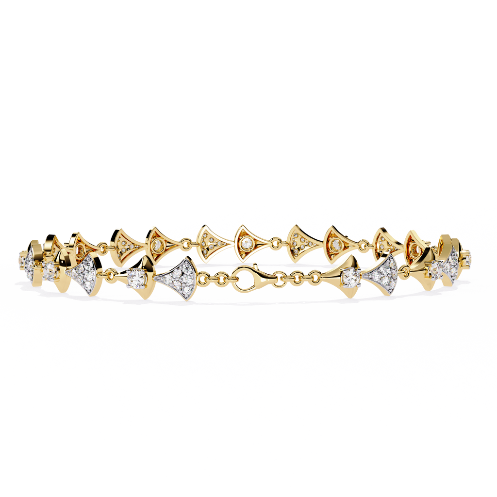 Yellow Gold Fan Link Alternating Diamond Bracelet