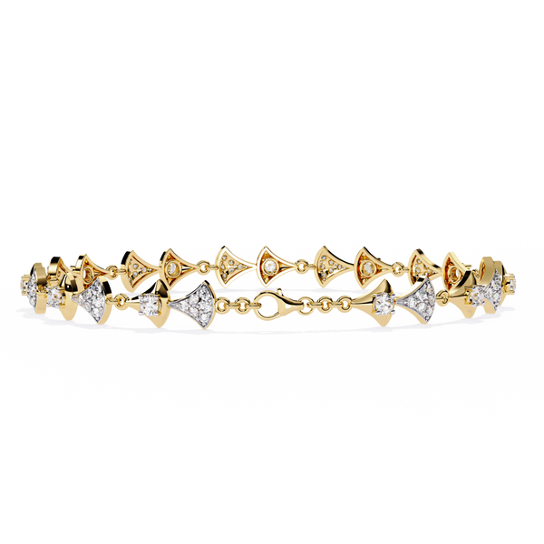 Yellow Gold Fan Link Alternating Diamond Bracelet