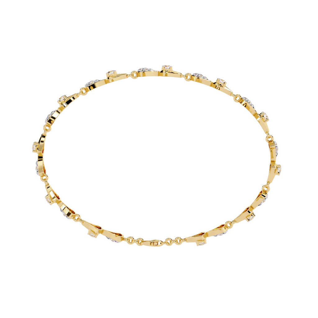 Yellow Gold Fan Link Alternating Diamond Bracelet