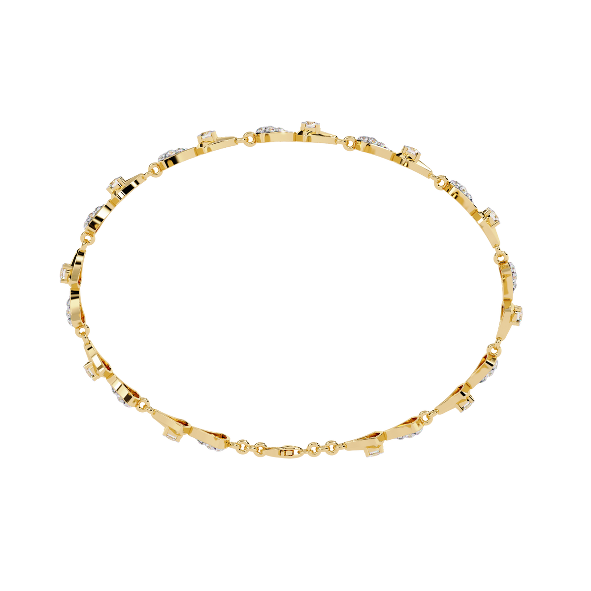 Yellow Gold Fan Link Alternating Diamond Bracelet