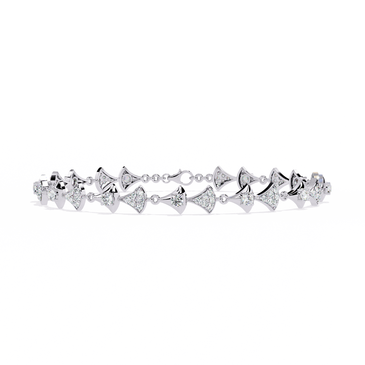 White Gold Diamond Alternating Fan Link Bracelet