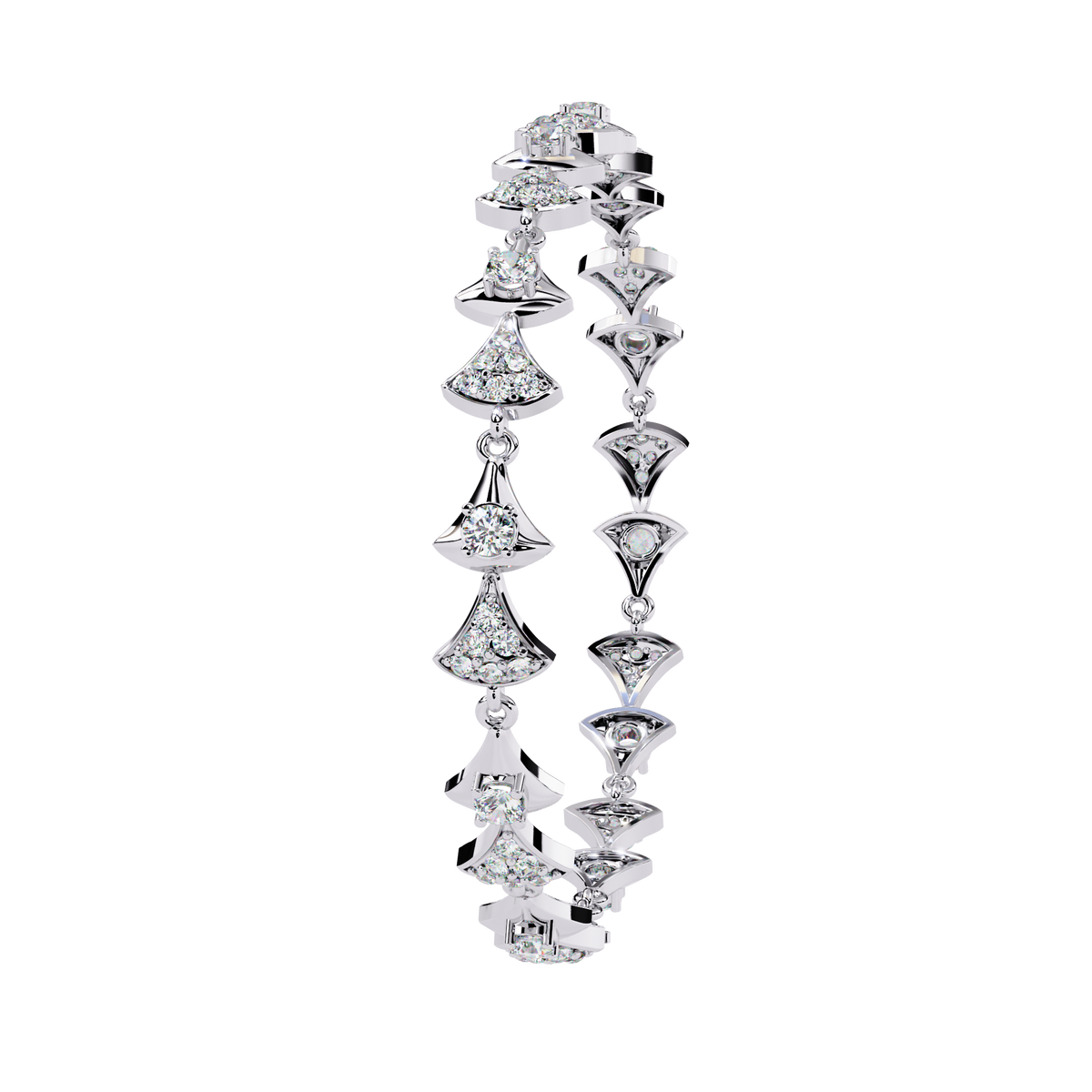 White Gold Diamond Alternating Fan Link Bracelet