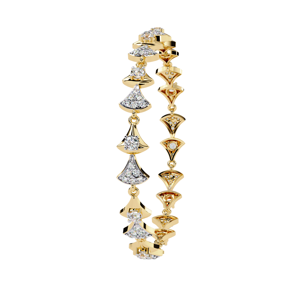 Yellow Gold Fan Link Alternating Diamond Bracelet