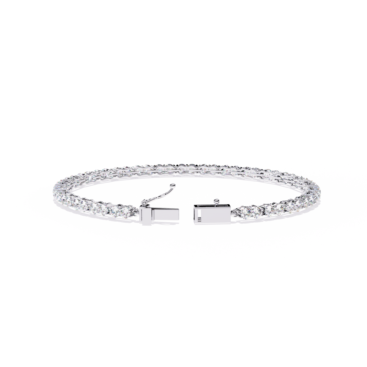 White Gold Diamond Round Brilliant Box Clasp Tennis Bracelet