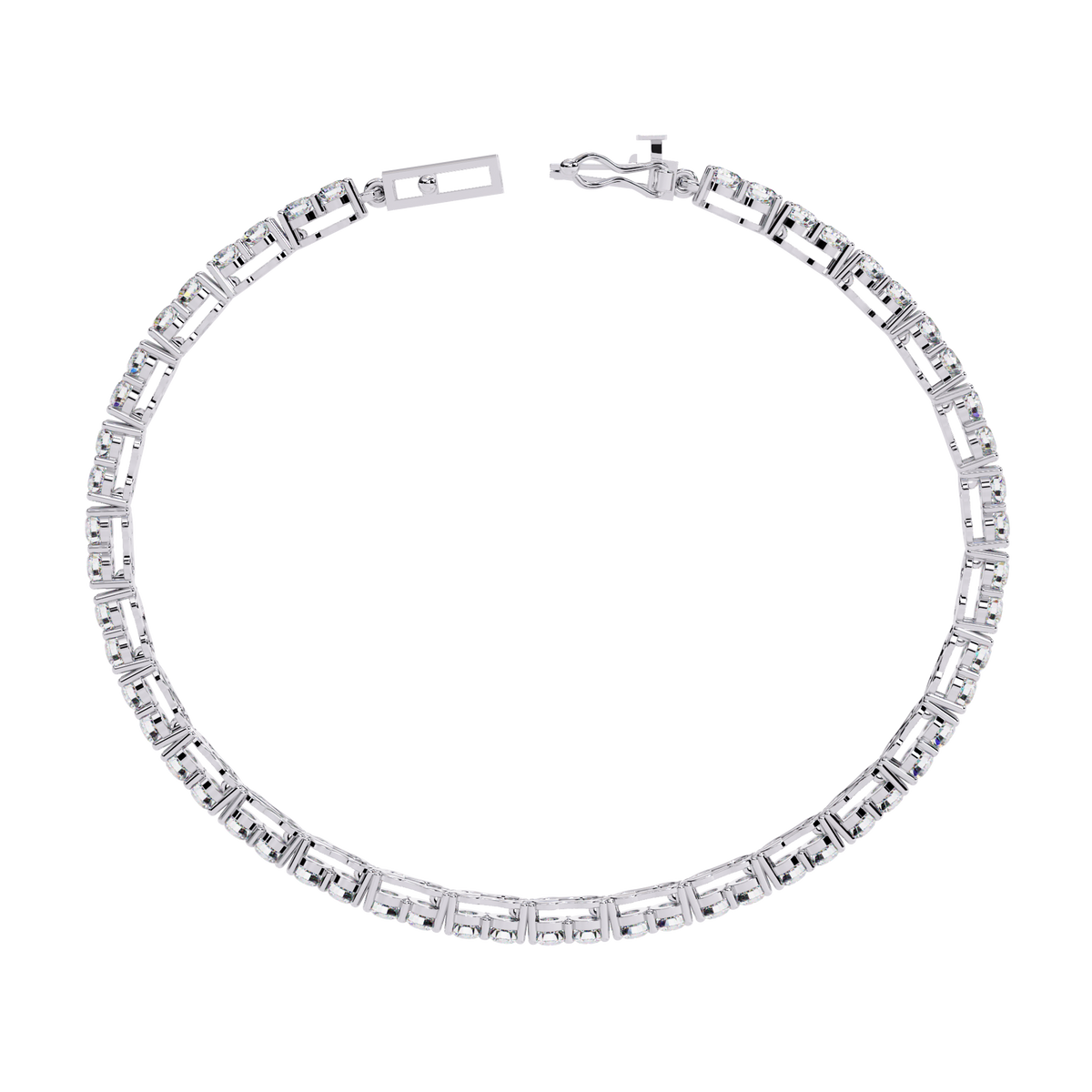 White Gold Diamond Round Brilliant Box Clasp Tennis Bracelet