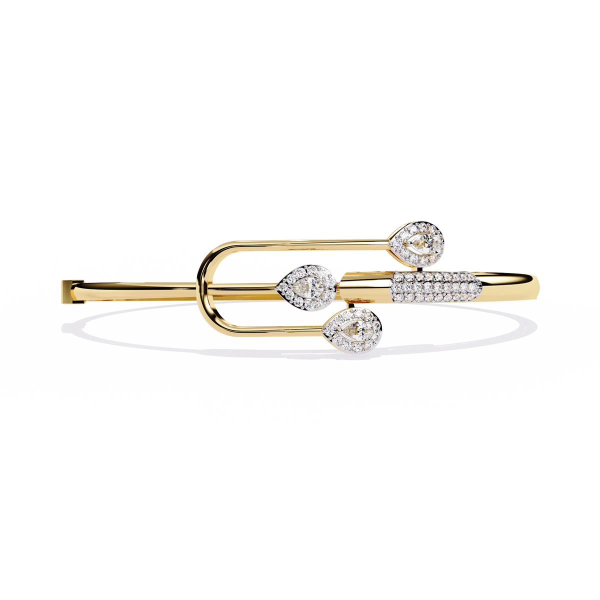 Yellow Gold Pear Halo Tulip Bypass Bangle