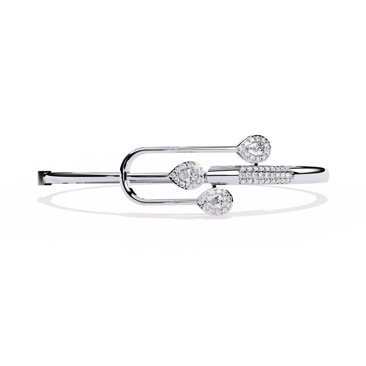 White Gold Diamond Pear Halo Hairpin Bracelet