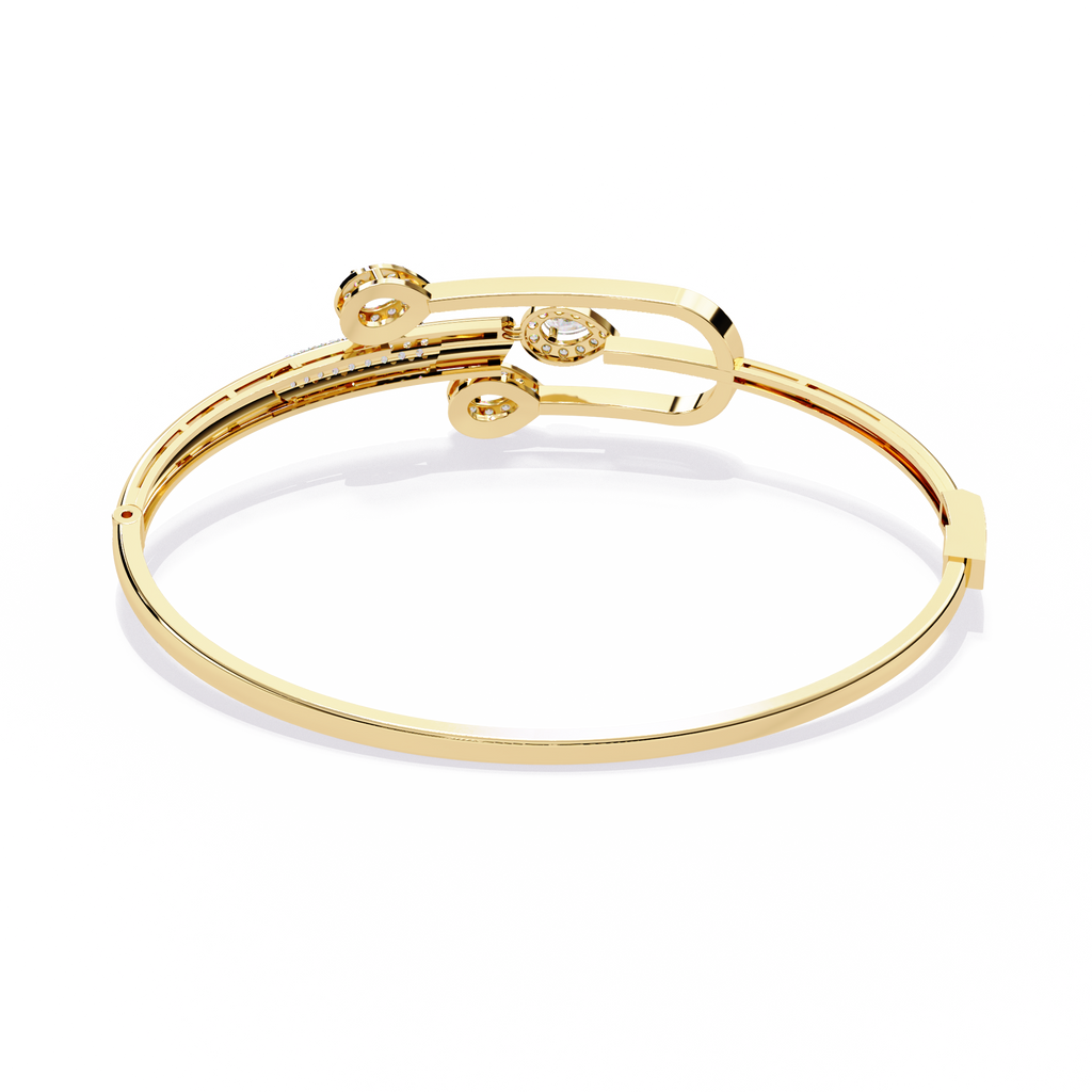 Yellow Gold Pear Halo Tulip Bypass Bangle