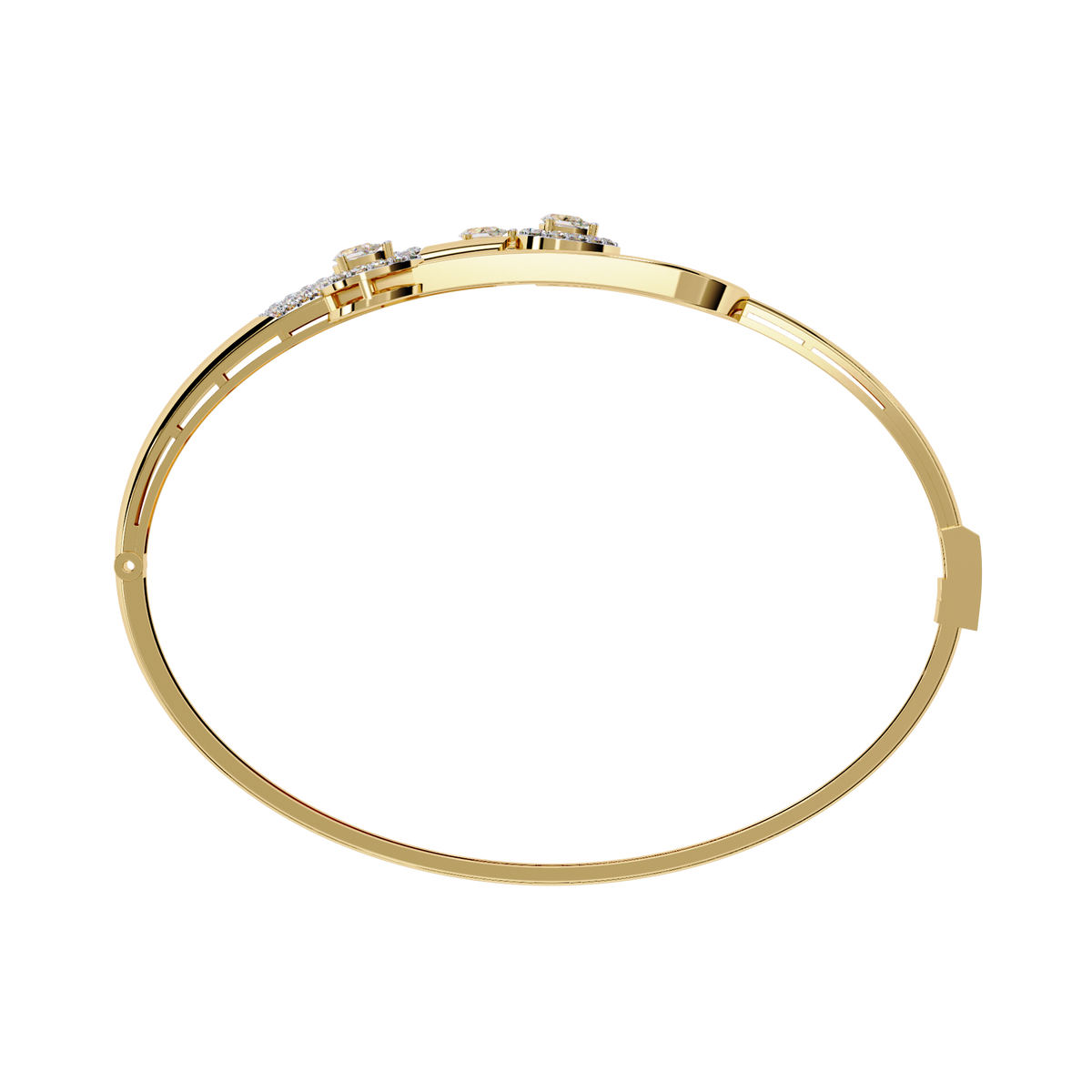 Yellow Gold Pear Halo Tulip Bypass Bangle